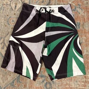 Stylish Men's Swim Shorts - Black, White, and Green